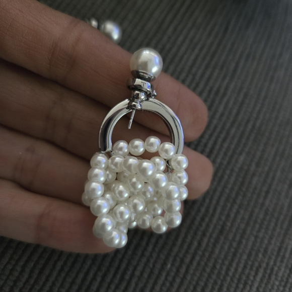 Chic Silver and Pearl Drop Earrings - Picture 5 of 5